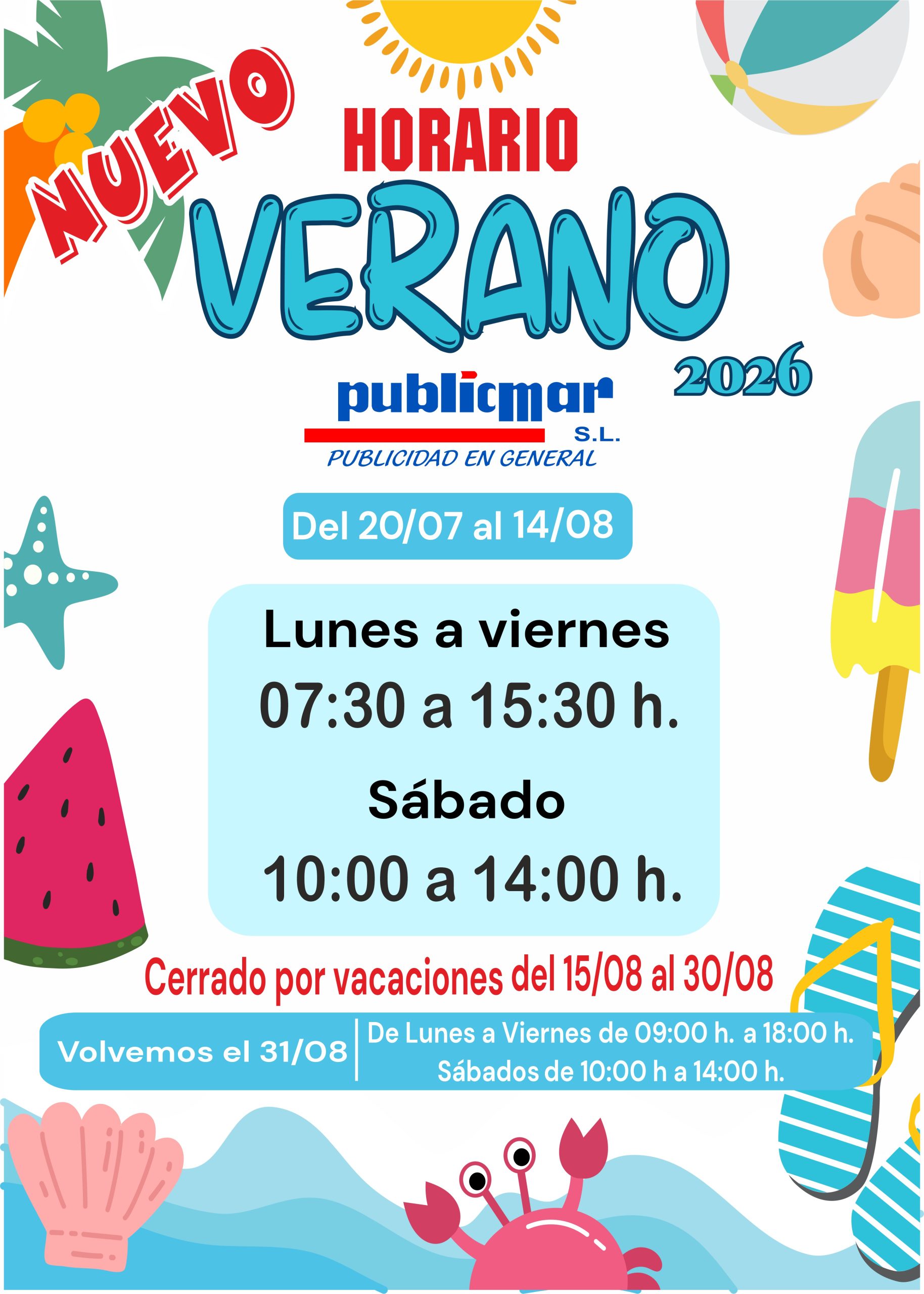 NUEVO HORARIO PUBLICMAR Verano 2026